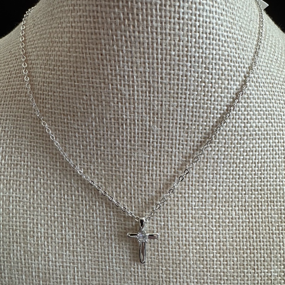 Park Lane Silver Cross Pendant Necklace W/Crystal Accent - Feminine Touch!